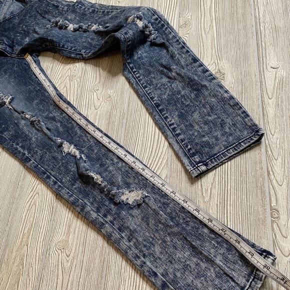 JCJQ Denim Skinny Overalls Womens L 30x30 Stonewash Stretch Torn Distressed - Picture 8 of 12